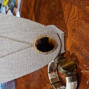 Vintage Sarah Coventry tigers Eye Pendant Necklace With Tiger Eye BONE bracelet